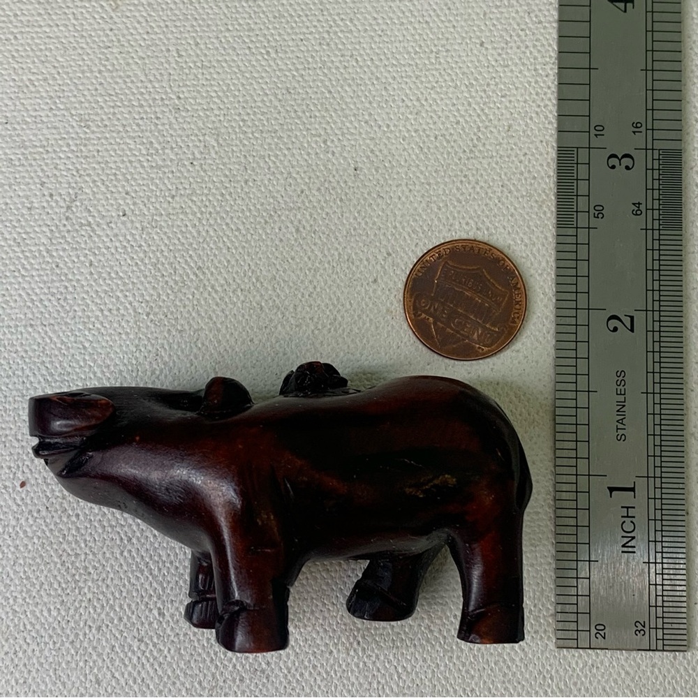 Vintage Boxwood Ox With Monkey Netsuke Hand Carved Animal Figurine Wood Carving - Picture 13 of 13